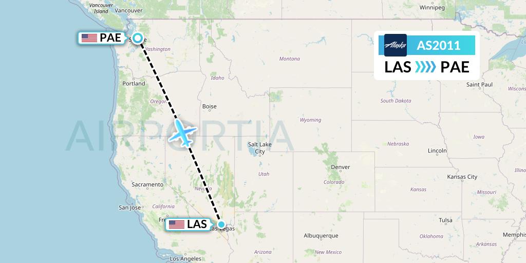 AS2011 Alaska Airlines Flight Map: Las Vegas to Everett