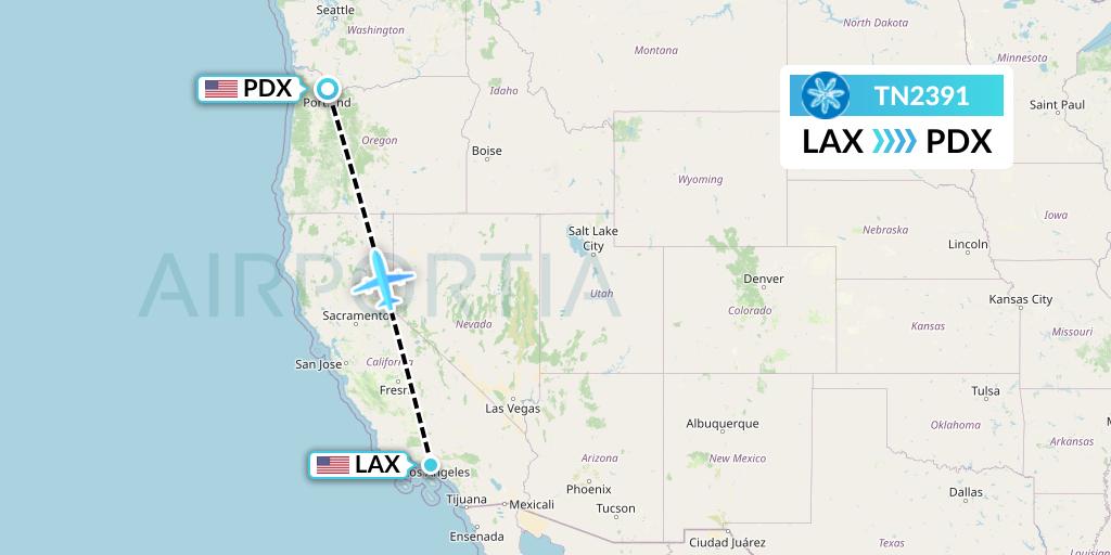 TN2391 Air Tahiti Nui Flight Map: Los Angeles to Portland
