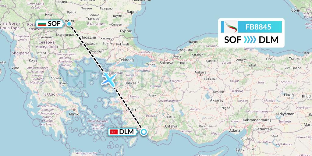 FB8845 Bulgaria Air Flight Map: Sofia to Dalaman