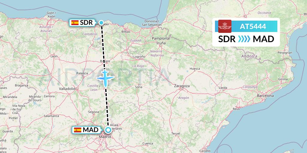 AT5444 Royal Air Maroc Flight Map: Santander to Madrid