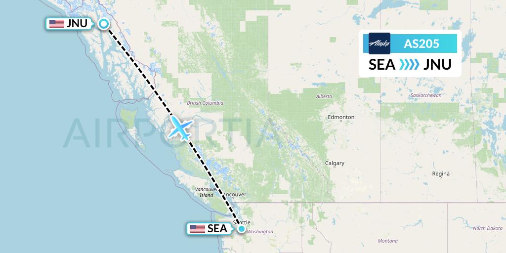 AS205 Alaska Airlines Flight Map: Seattle to Juneau