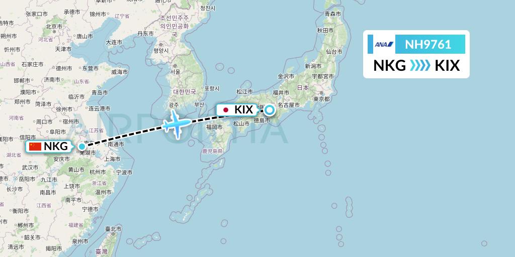 NH9761 All Nippon Airways Flight Map: Nanjing to Osaka