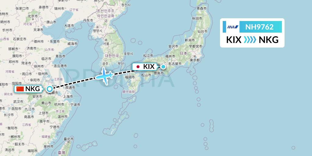 NH9762 All Nippon Airways Flight Map: Osaka to Nanjing