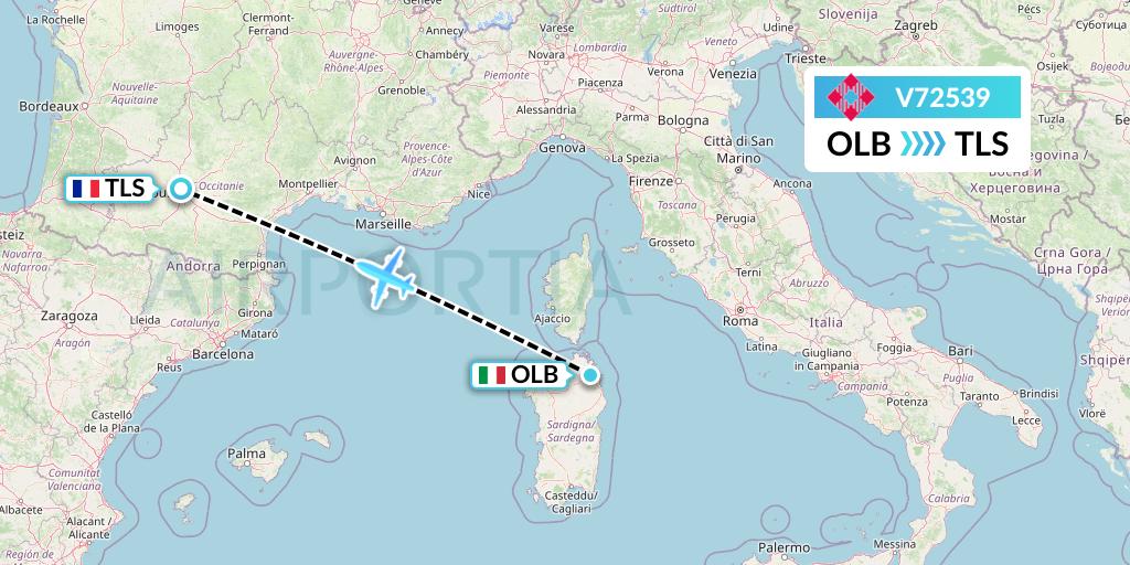 V72539 Volotea Flight Map: Olbia to Toulouse
