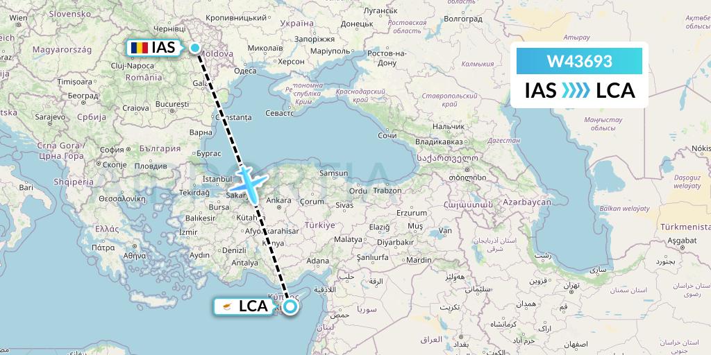 W43693 Wizz Air Malta Flight Map: Iasi to Larnaca
