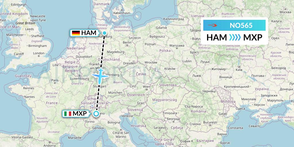 NO565 Neos Flight Map: Hamburg to Milan