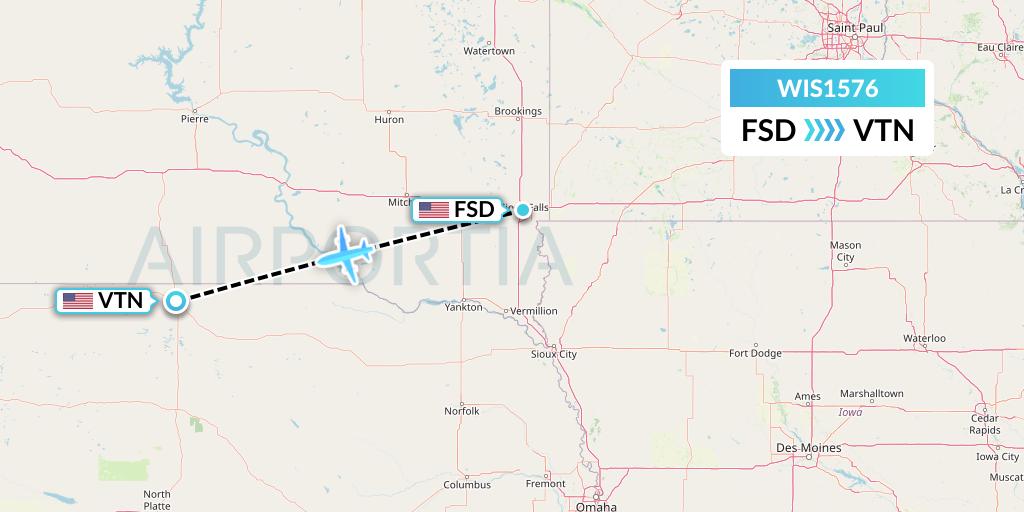 WIS1576 Paccair Flight Map: Sioux Falls to Valentine