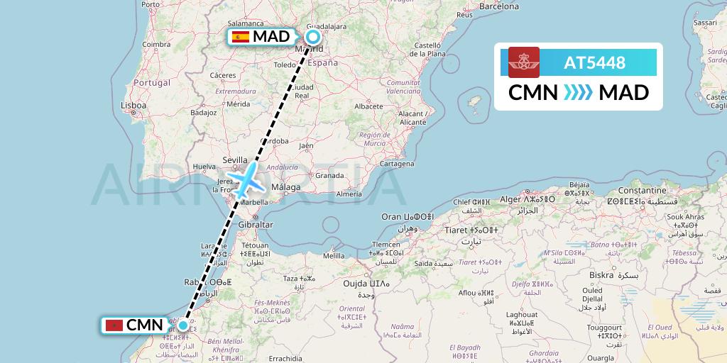 AT5448 Royal Air Maroc Flight Map: Casablanca to Madrid