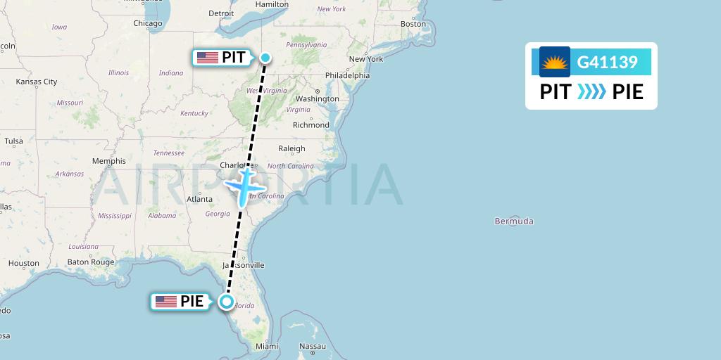 G41139 Allegiant Air Flight Map: Pittsburgh to St. Petersburg