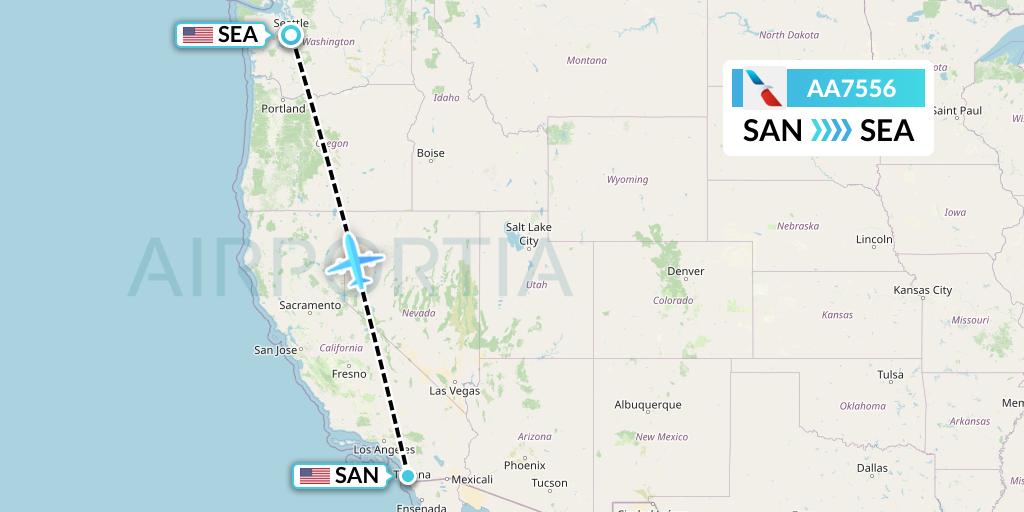 AA7556 American Airlines Flight Map: San Diego to Seattle