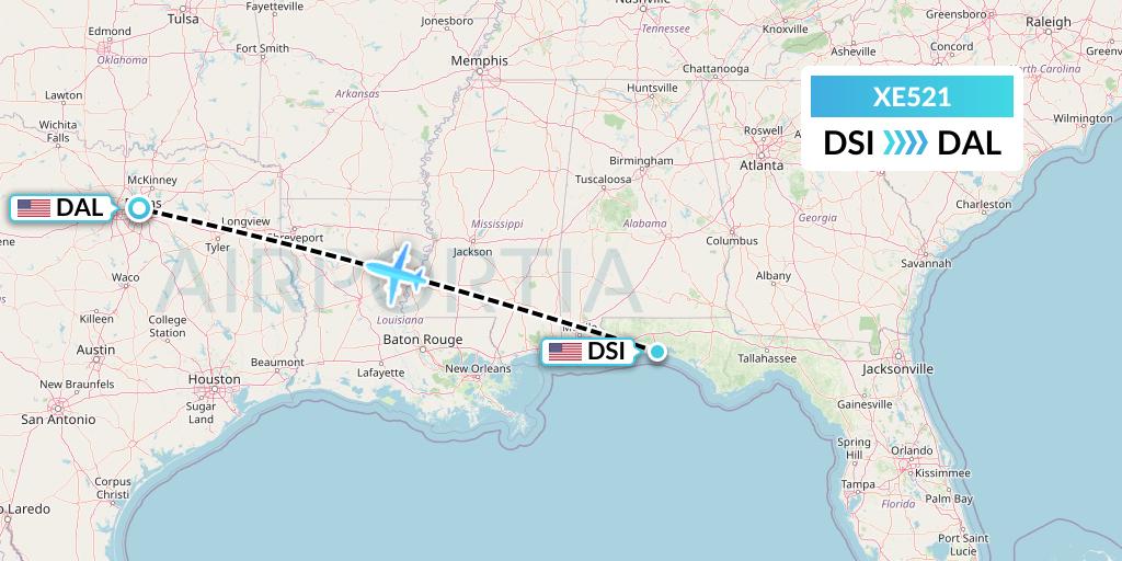 XE521 Jsx Flight Map: Destin to Dallas