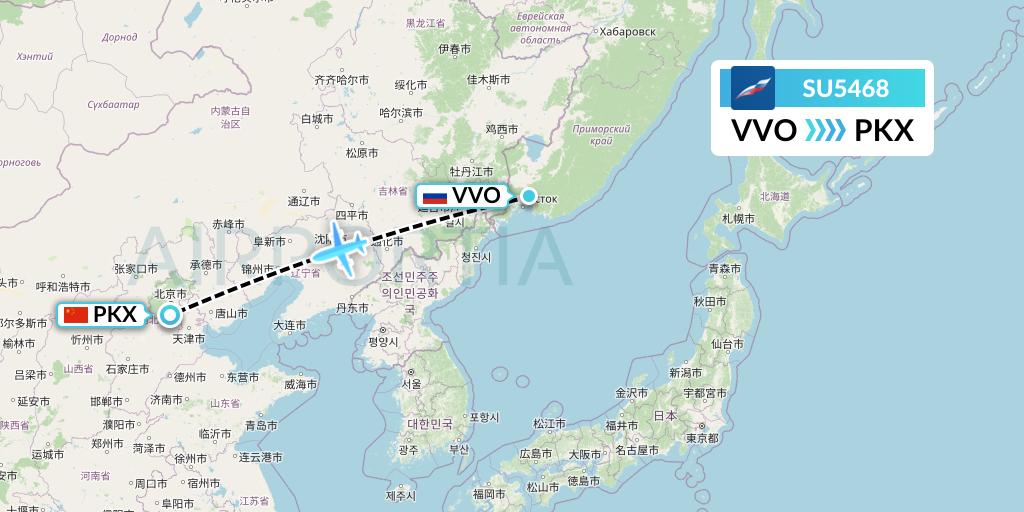 SU5468 Aeroflot Flight Map: Vladivostok to Beijing