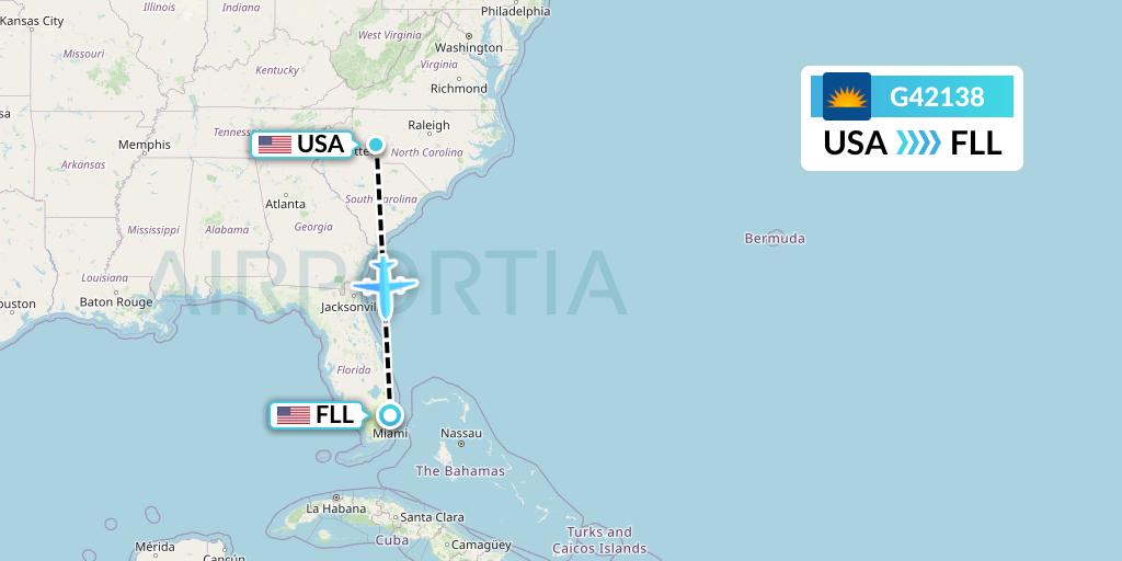 G42138 Allegiant Air Flight Map: Concord to Fort Lauderdale