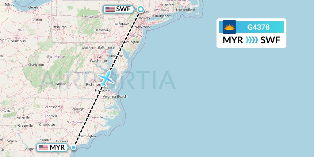 G4378 Allegiant Air Flight Map: Myrtle Beach to Newburgh