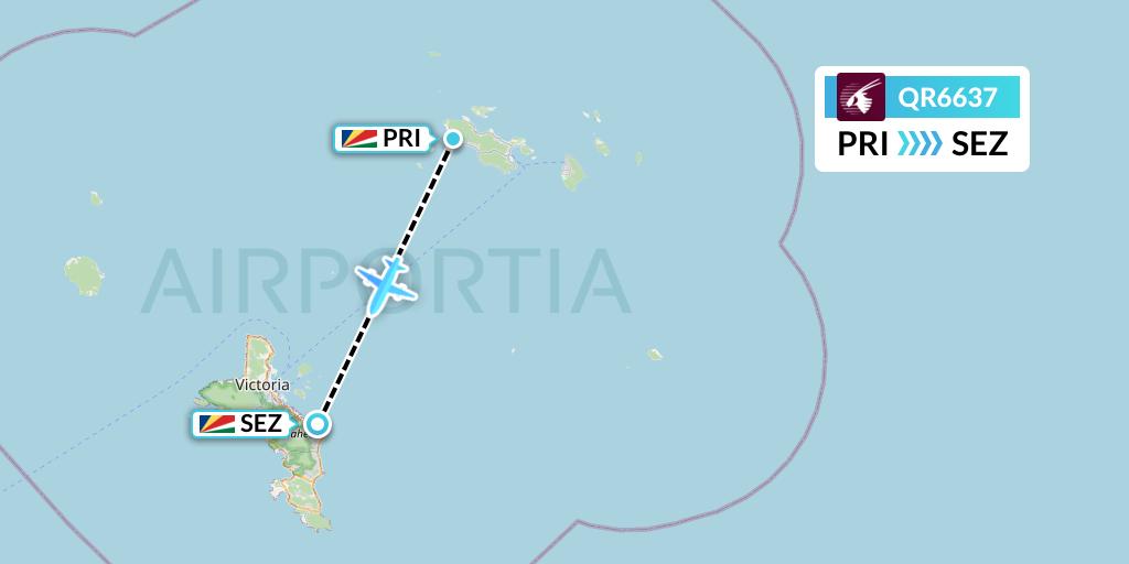 QR6637 Qatar Airways Flight Map: Praslin Island to Victoria