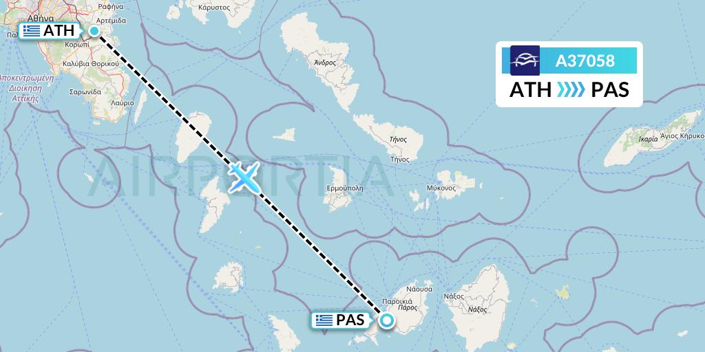A37058 Aegean Airlines Flight Map: Athens to Paros