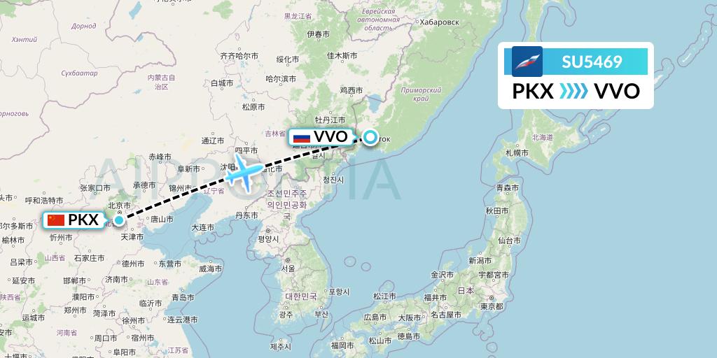 SU5469 Aeroflot Flight Map: Beijing to Vladivostok