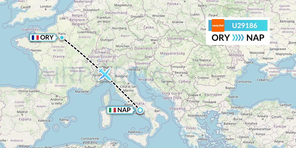 U29186 EasyJet Flight Map: Paris to Naples