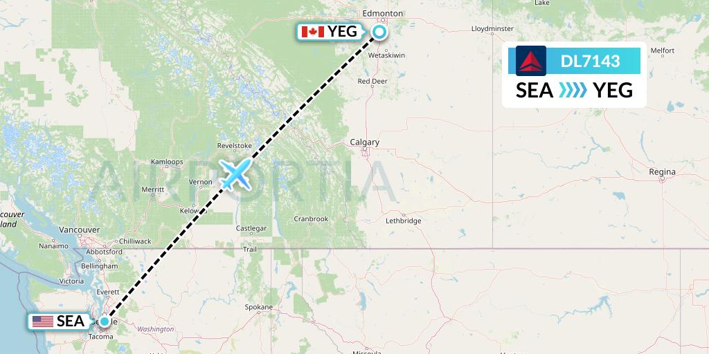 DL7143 Delta Air Lines Flight Map: Seattle to Edmonton