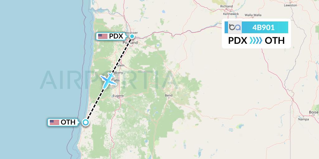 4B901 Boutique Air Flight Map: Portland to North Bend