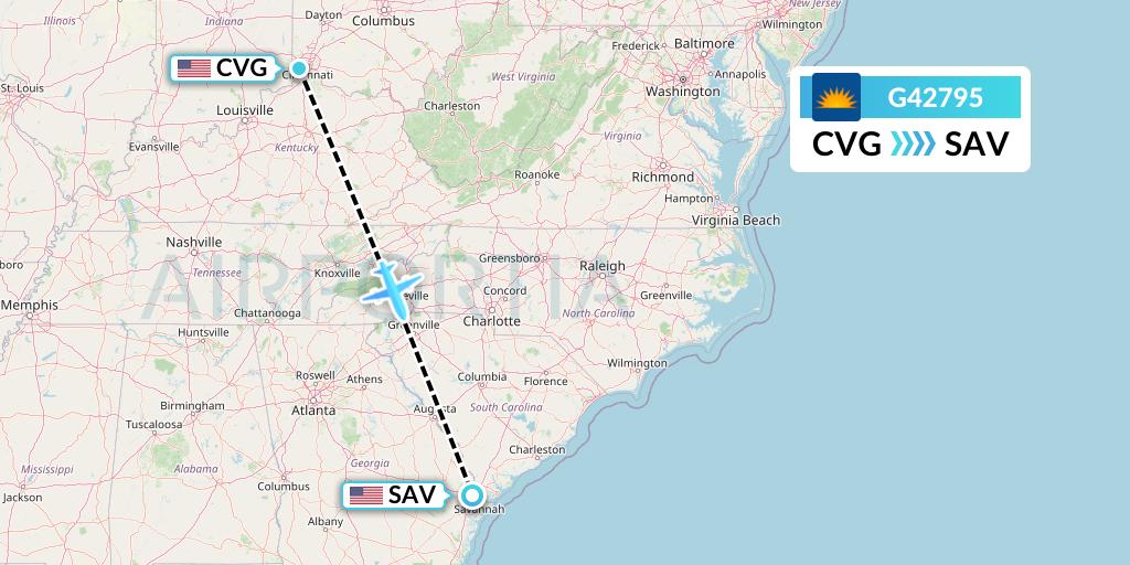 G42795 Allegiant Air Flight Map: Cincinnati to Savannah