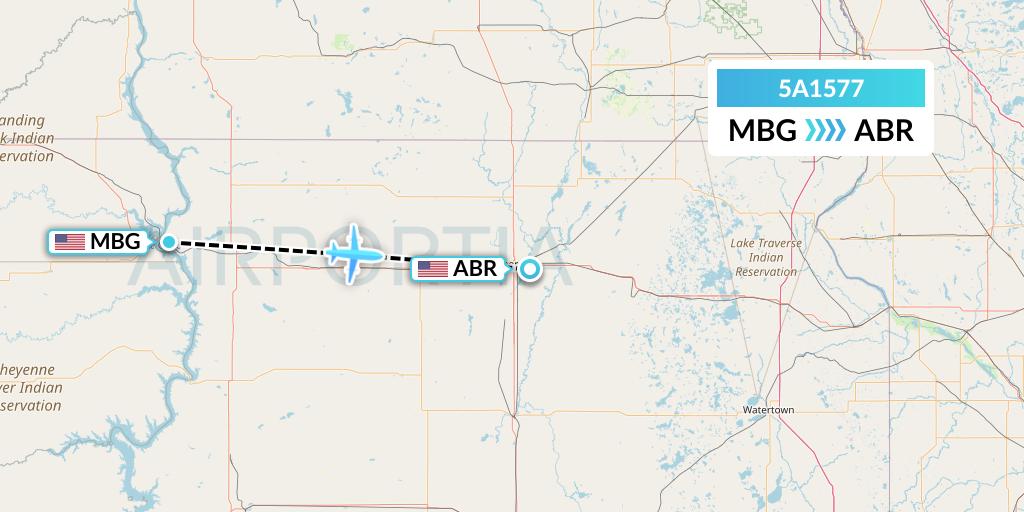 5A1577 Alpine Air Express Flight Map: Mobridge to Aberdeen