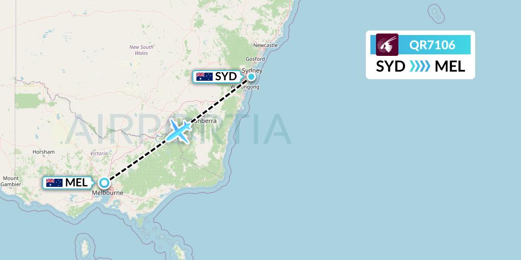 QR7106 Qatar Airways Flight Map: Sydney to Melbourne