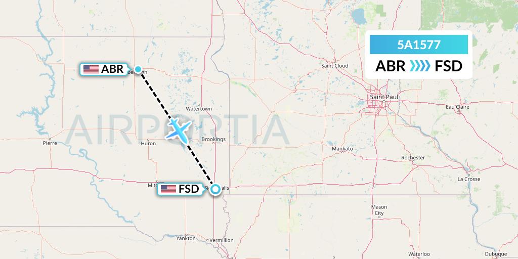 5A1577 Alpine Air Express Flight Map: Aberdeen to Sioux Falls
