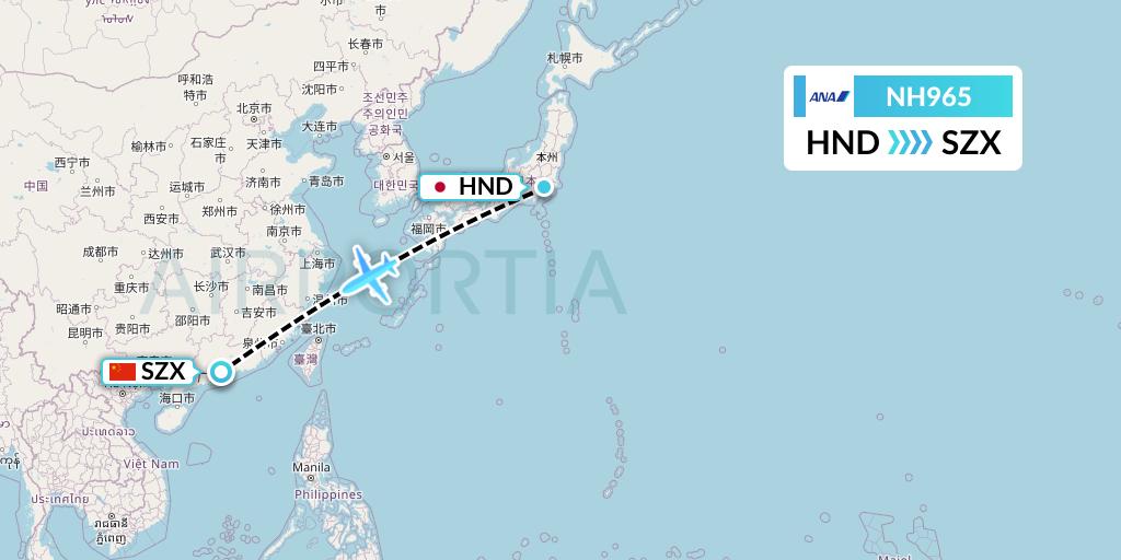 NH965 All Nippon Airways Flight Map: Tokyo to Shenzhen