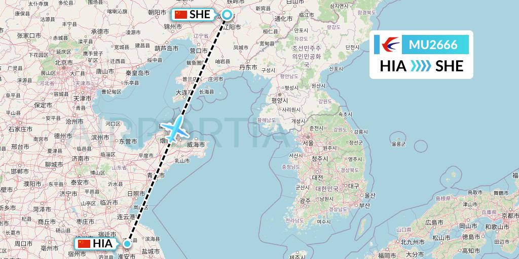 MU2666 China Eastern Airlines Flight Map: Huai'an to Shenyang