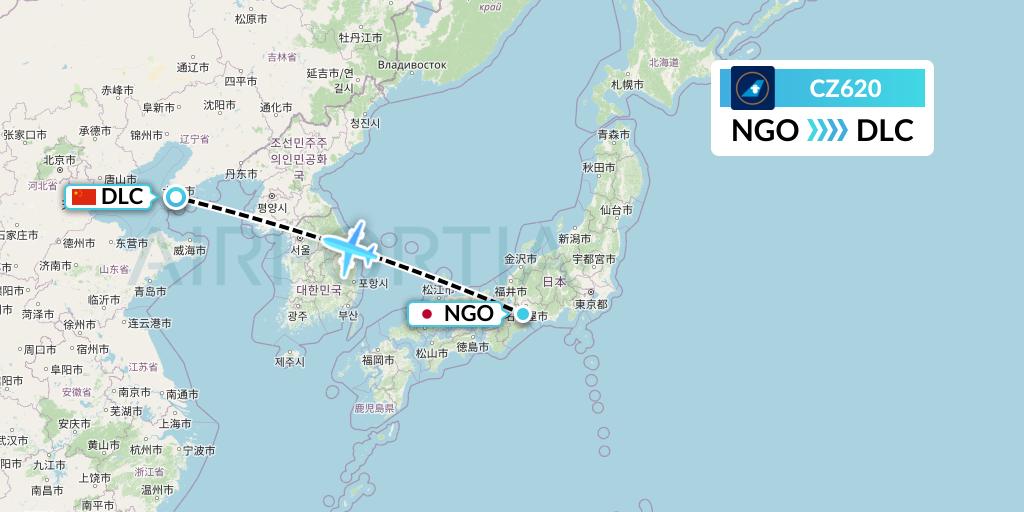 CZ620 China Southern Airlines Flight Map: Nagoya to Dalian