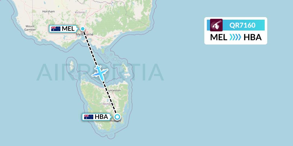 QR7160 Qatar Airways Flight Map: Melbourne to Hobart