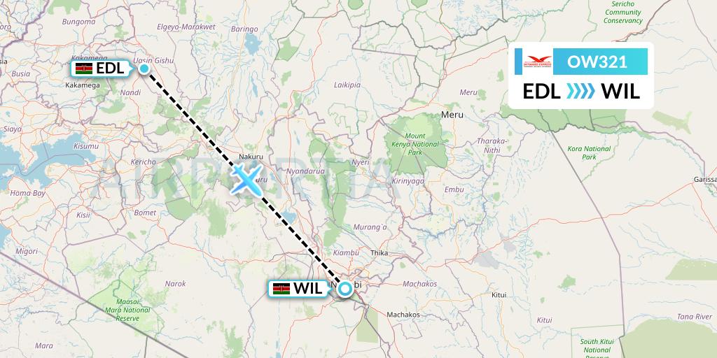 OW321 Skyward Express Flight Map: Eldoret to Nairobi