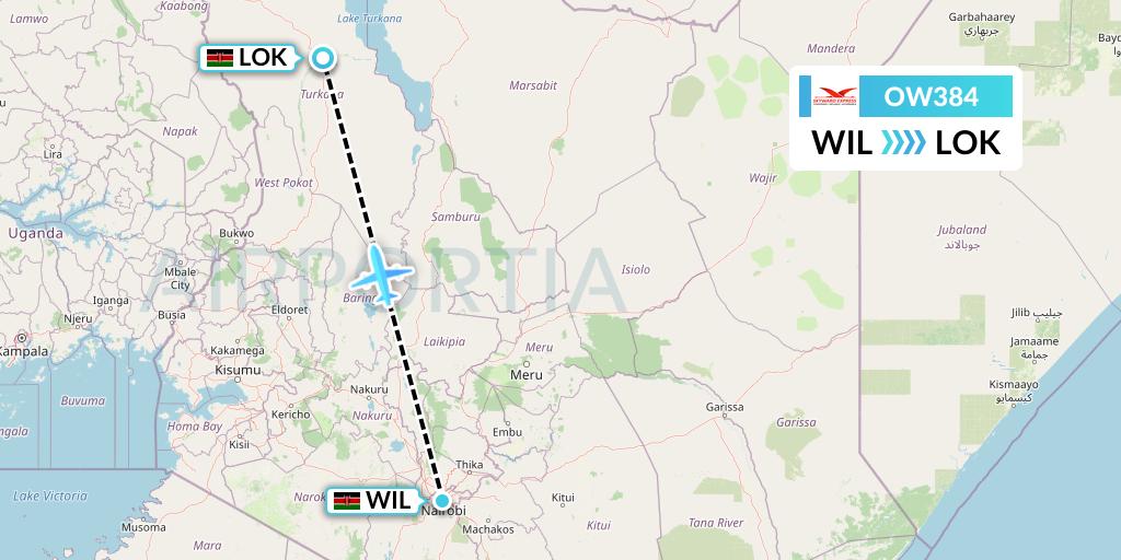 OW384 Skyward Express Flight Map: Nairobi to Lodwar