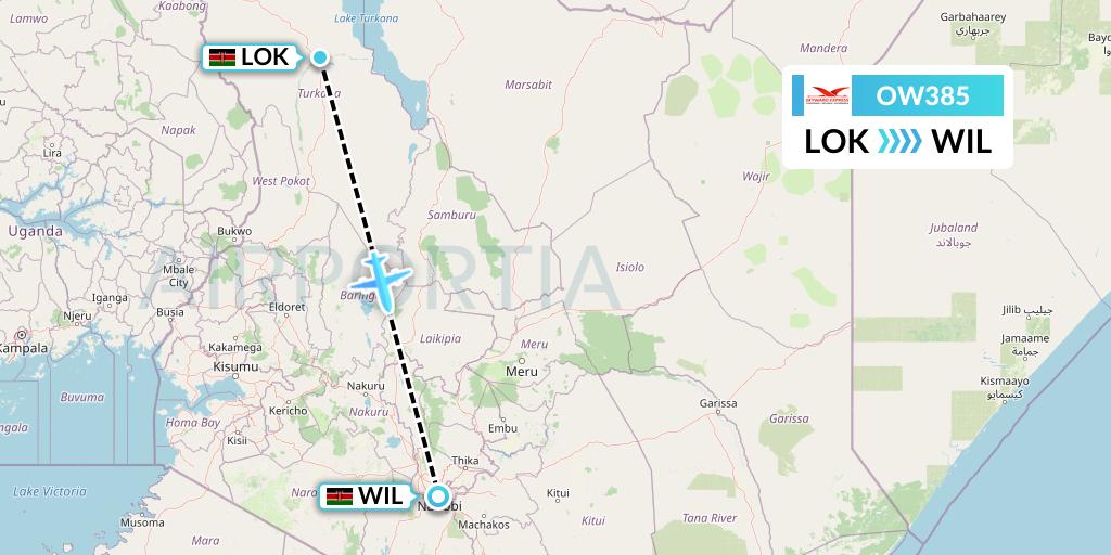 OW385 Skyward Express Flight Map: Lodwar to Nairobi