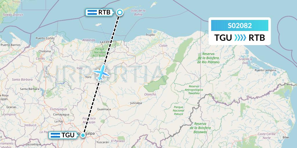 S02082 Aerolineas Sosa Flight Map: Tegucigalpa to Roatan