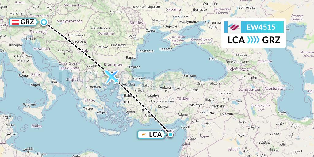 EW4515 Eurowings Flight Map: Larnaca to Graz