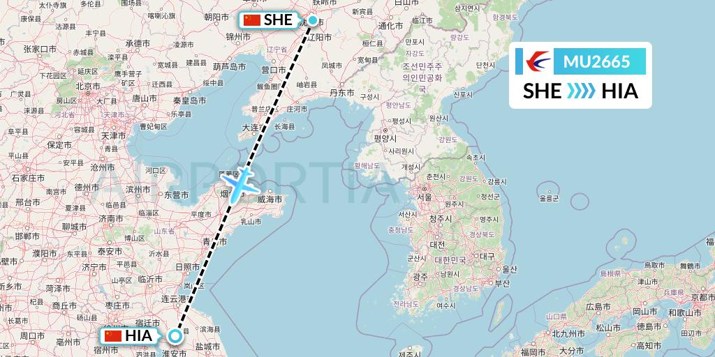 MU2665 China Eastern Airlines Flight Map: Shenyang to Huai'an