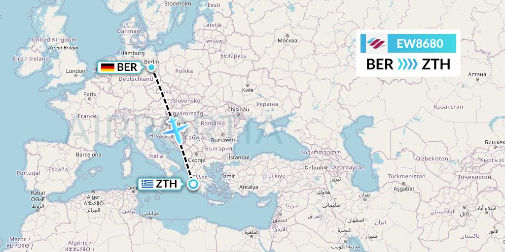 EW8680 Eurowings Flight Map: Berlin to Zakynthos
