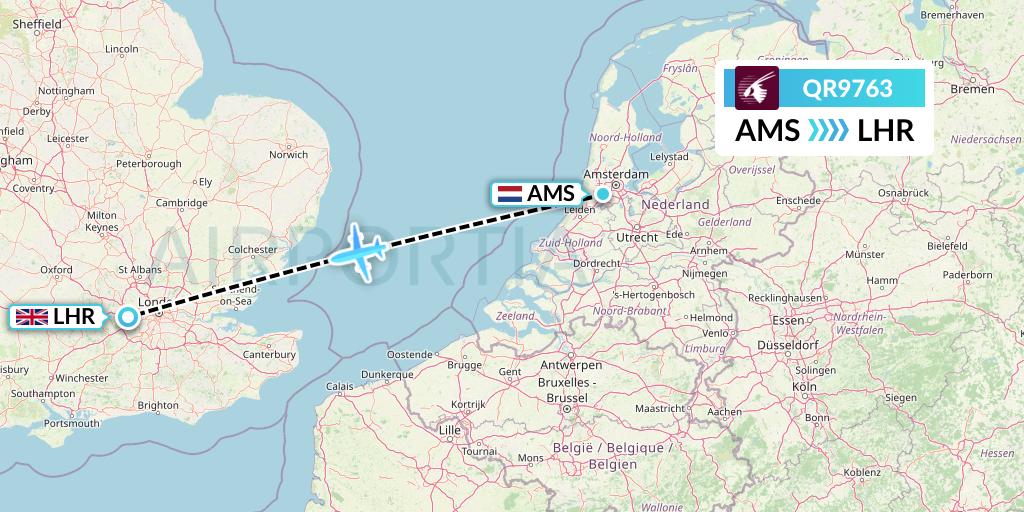 QR9763 Qatar Airways Flight Map: Amsterdam to London