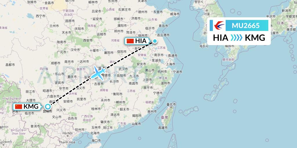 MU2665 China Eastern Airlines Flight Map: Huai'an to Kunming