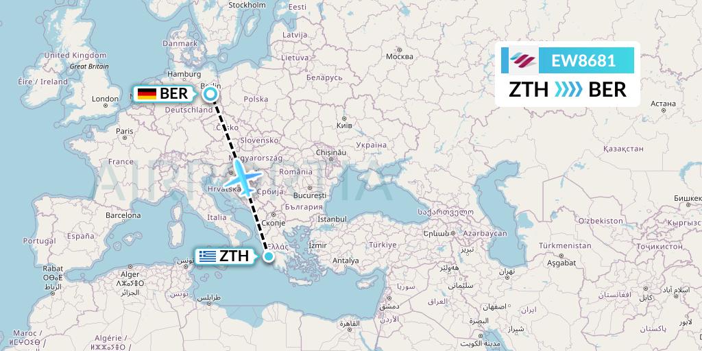 EW8681 Eurowings Flight Map: Zakynthos to Berlin