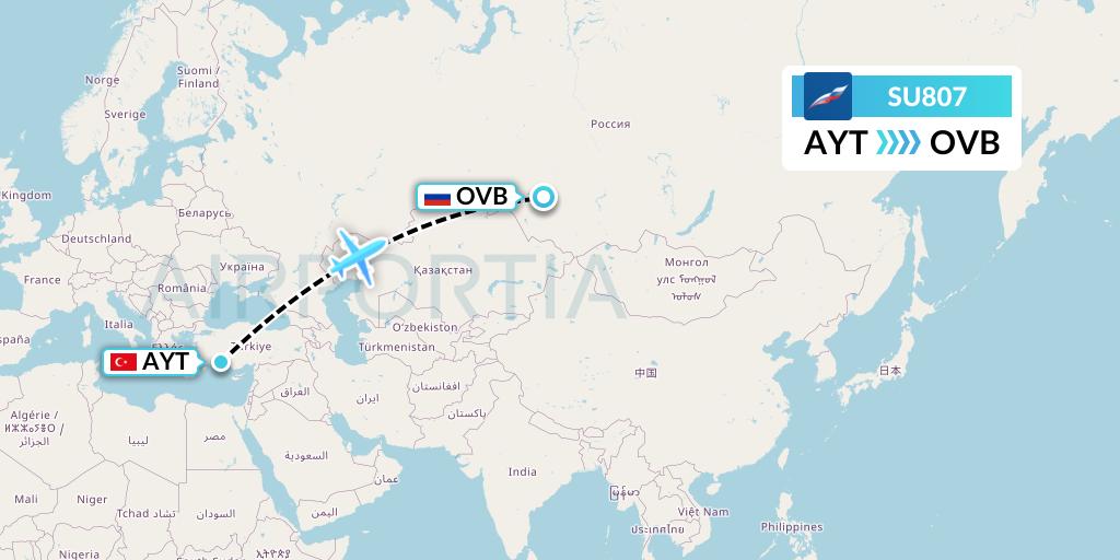 SU807 Aeroflot Flight Map: Antalya to Novosibirsk