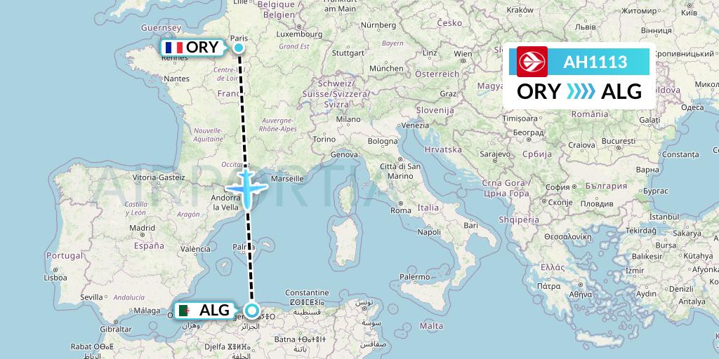 AH1113 Air Algerie Flight Map: Paris to Algiers