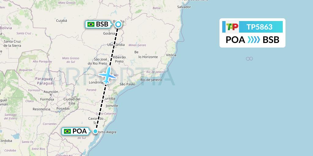 TP5863 TAP Portugal Flight Map: Porto Alegre to Brasilia