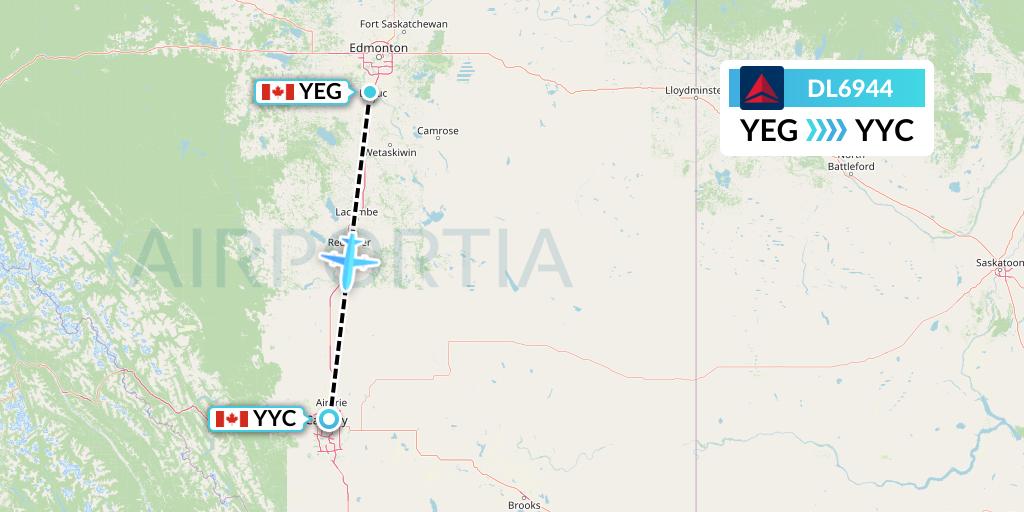 DL6944 Delta Air Lines Flight Map: Edmonton to Calgary