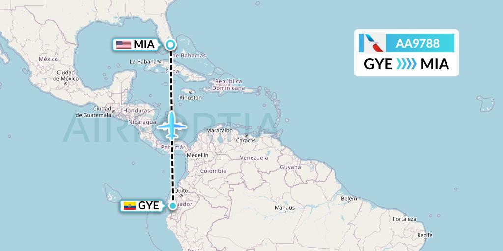 AA9788 American Airlines Flight Map: Guayaquil to Miami