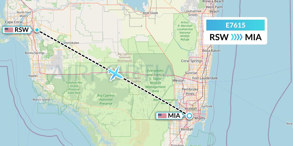 E7615 Equaflight Service Flight Map: Fort Myers to Miami