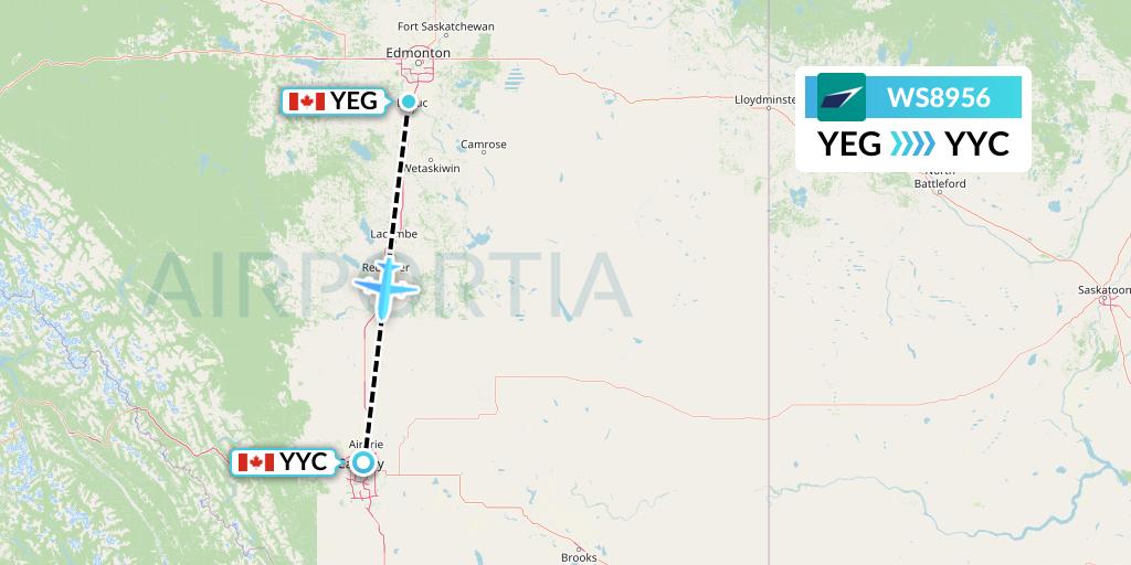 WS8956 WestJet Flight Map: Edmonton to Calgary