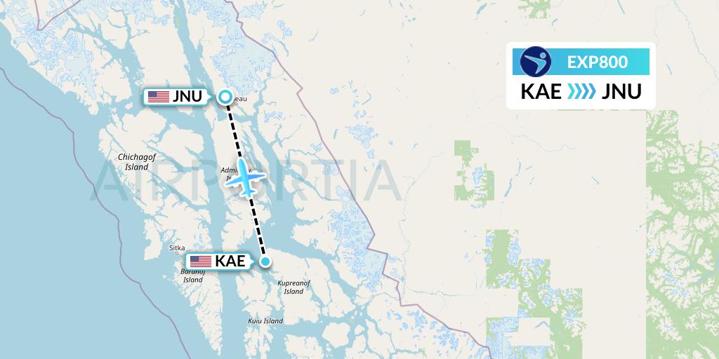 EXP800 Island Air Express Flight Map: Kake to Juneau